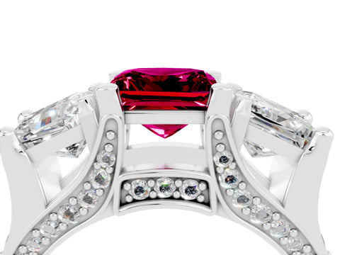 White gold Princess Cut Garnet Three-Stone Ring with Channel Set Band and Four-Prong Setting_4