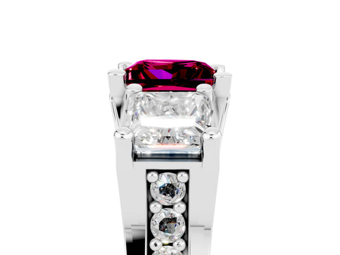 White gold Princess Cut Garnet Three-Stone Ring with Channel Set Band and Four-Prong Setting_5