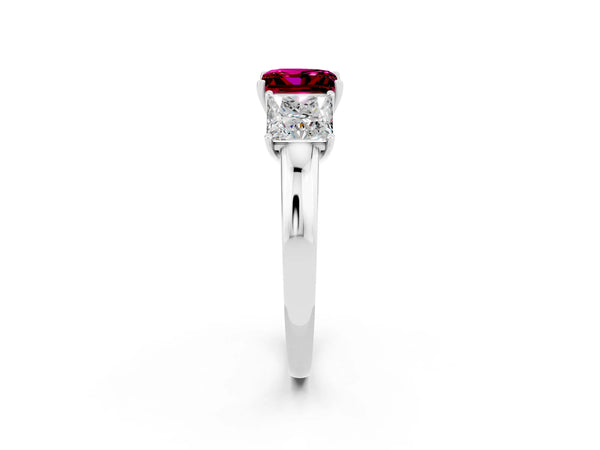 Silver Princess Cut Garnet Three-Stone Ring with Four-Prong Setting and Classic Band