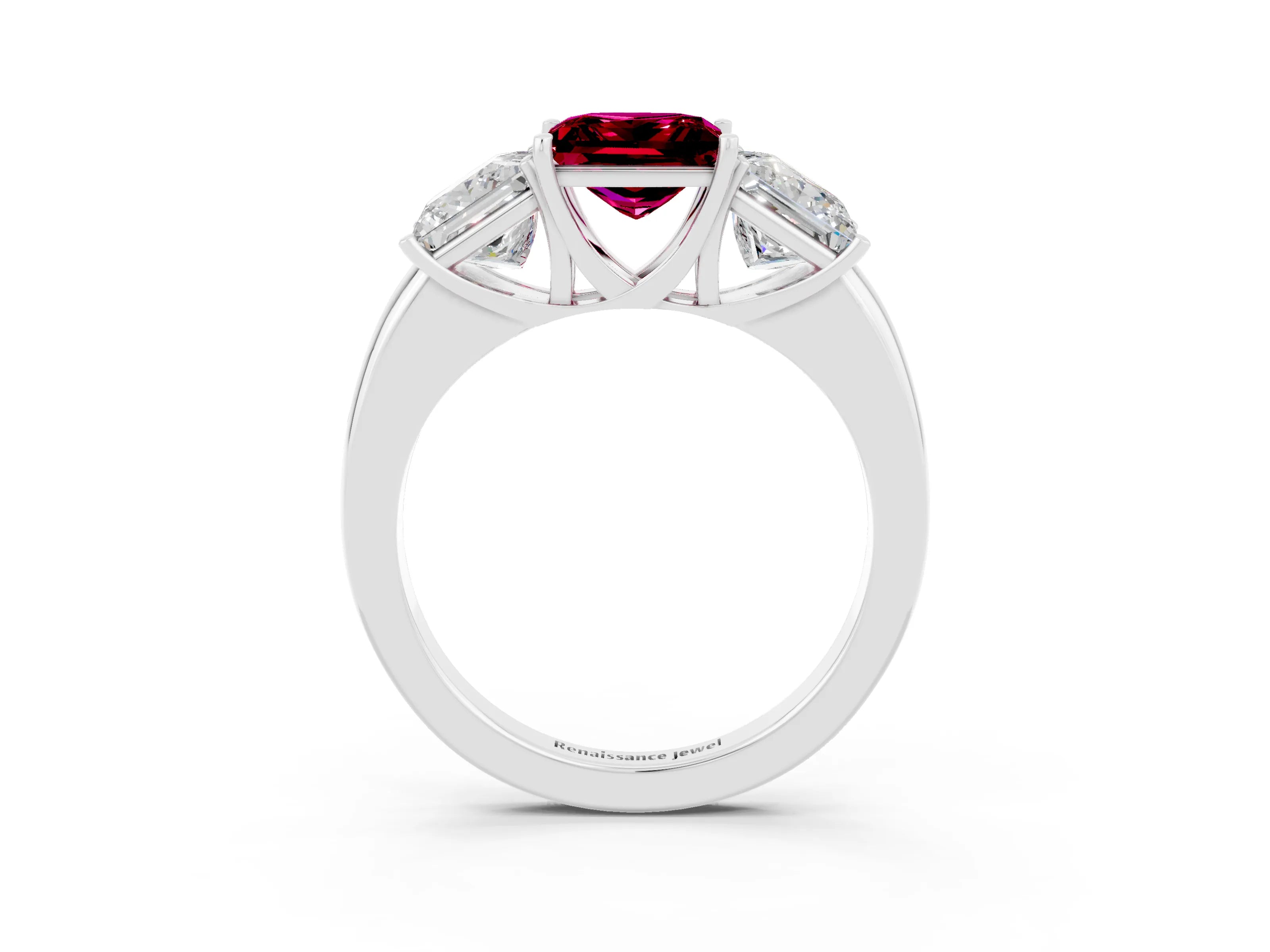 White gold Princess Cut Garnet Three-Stone Ring with Four-Prong Setting and Classic Band_3
