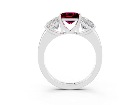 White gold Princess Cut Garnet Three-Stone Ring with Four-Prong Setting and Classic Band_3