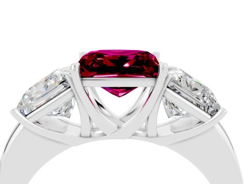 White gold Princess Cut Garnet Three-Stone Ring with Four-Prong Setting and Classic Band_4