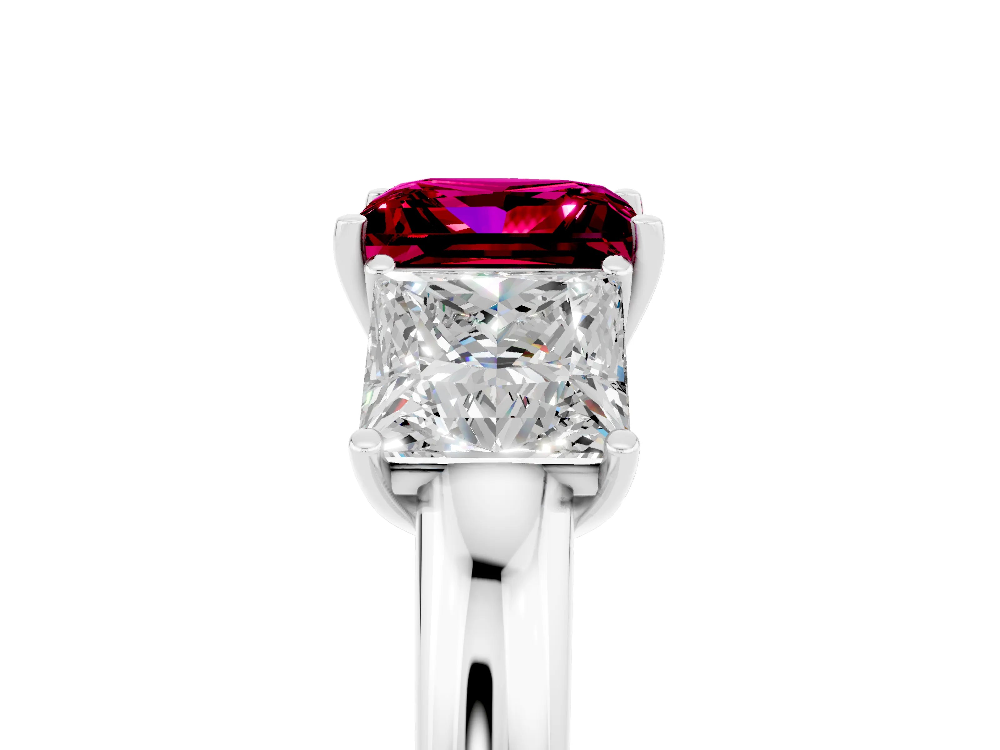 White gold Princess Cut Garnet Three-Stone Ring with Four-Prong Setting and Classic Band_5