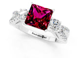 White gold Princess Cut Garnet Three-Stone Ring with Pavé Split Shank and Four-Prong Setting_1