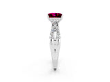 White gold Princess Cut Garnet Three-Stone Ring with Pavé Split Shank and Four-Prong Setting_2