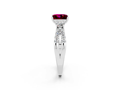 White gold Princess Cut Garnet Three-Stone Ring with Pavé Split Shank and Four-Prong Setting_2