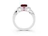 White gold Princess Cut Garnet Three-Stone Ring with Pavé Split Shank and Four-Prong Setting_3