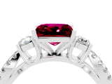 White gold Princess Cut Garnet Three-Stone Ring with Pavé Split Shank and Four-Prong Setting_4