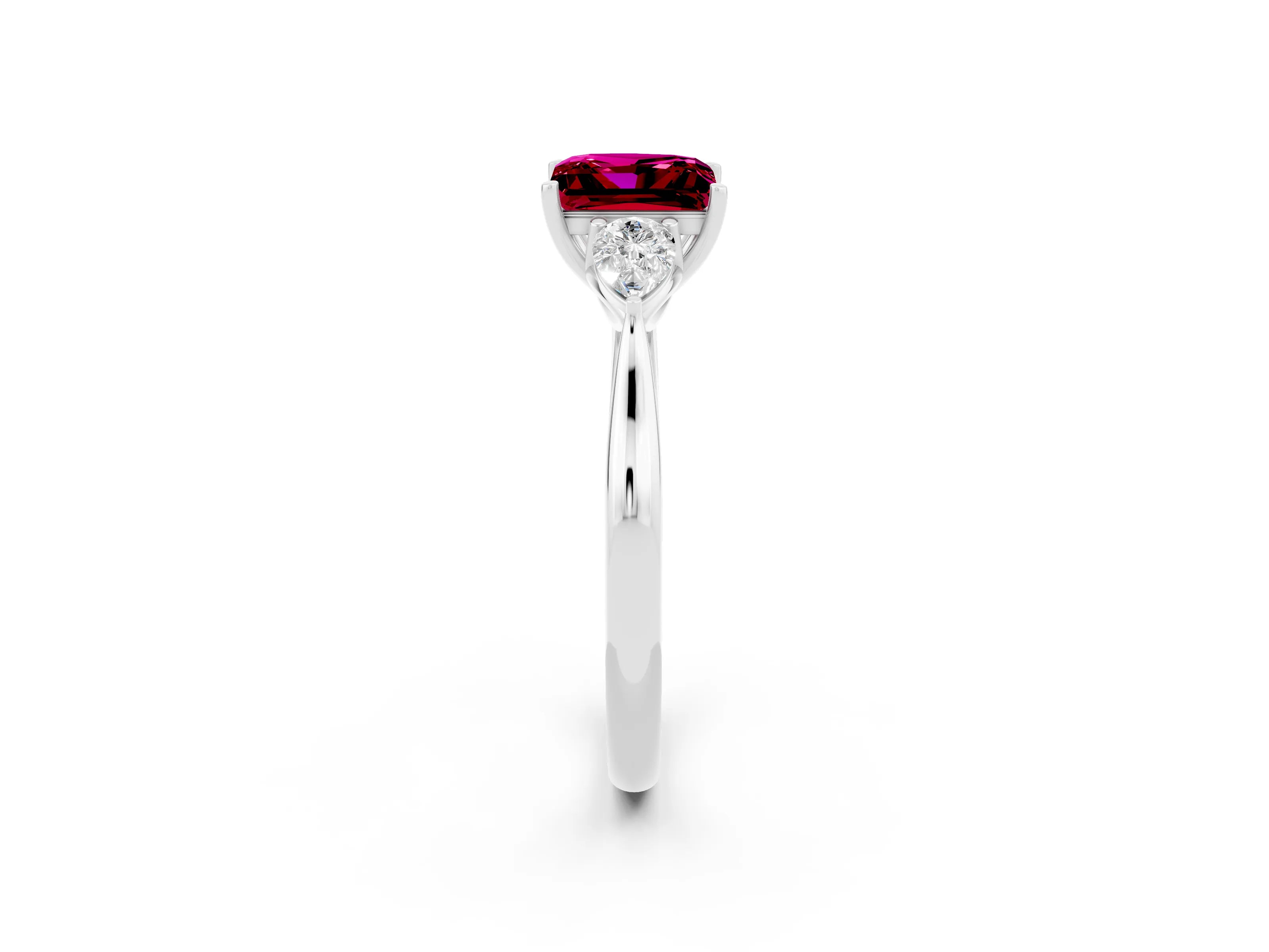 White gold Princess Cut Garnet Three-Stone Ring with Pear Side Stones and Four-Prong Setting_14
