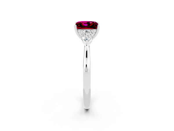 White gold Princess Cut Garnet Three-Stone Ring with Pear  Side Stones and Prong Setting