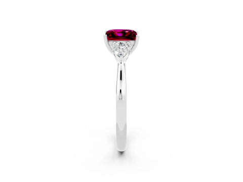 White gold Princess Cut Garnet Three-Stone Ring with Pear Side Stones and Four-Prong Setting_14