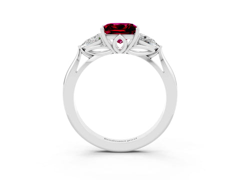 White gold Princess Cut Garnet Three-Stone Ring with Pear Side Stones and Four-Prong Setting_15