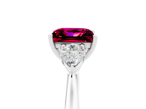White gold Princess Cut Garnet Three-Stone Ring with Pear Side Stones and Four-Prong Setting_17