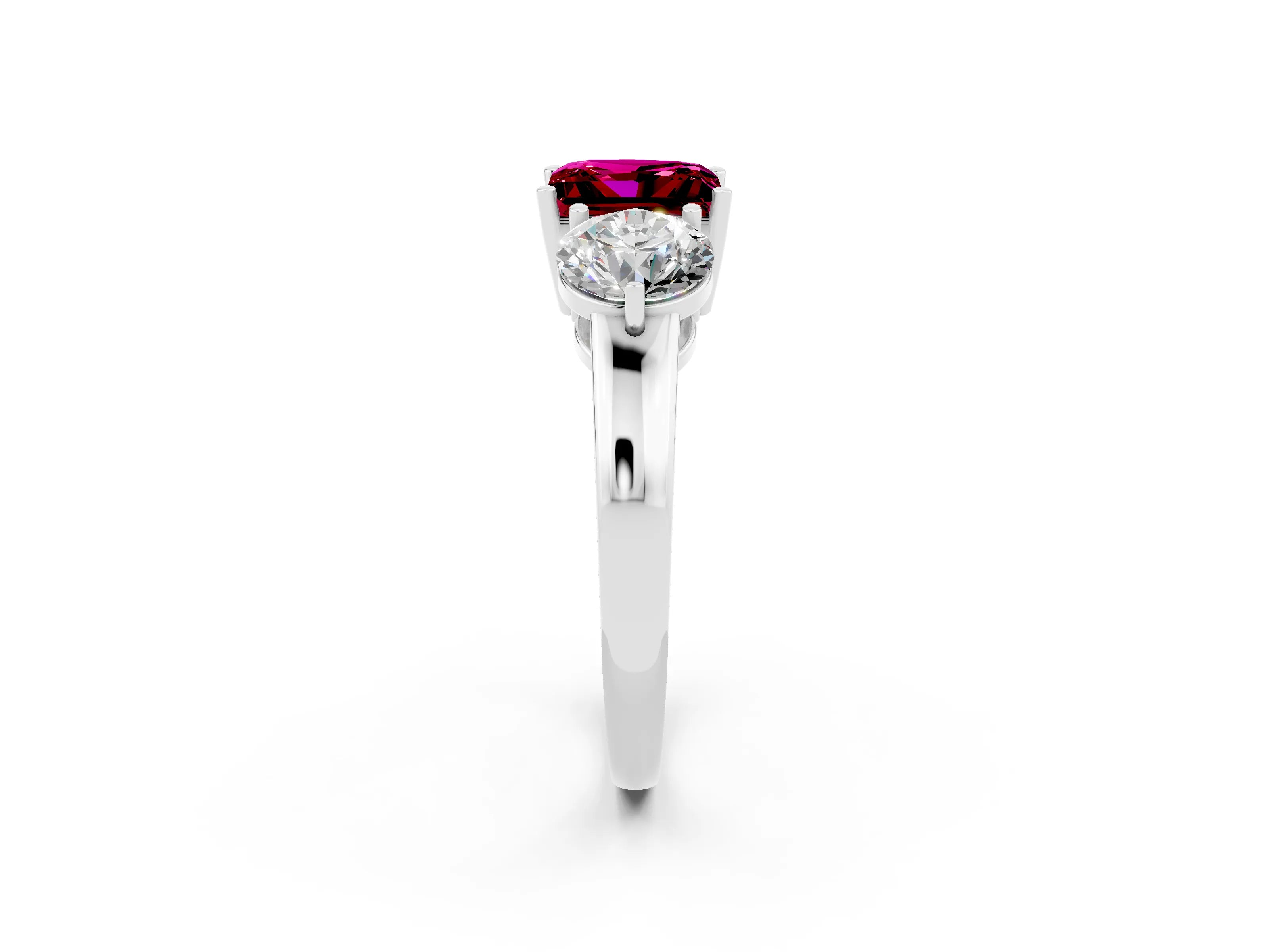 White gold Princess Cut Garnet Three-Stone Ring with Prong Setting and Classic Band_2