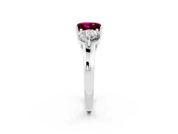White gold Princess Cut Garnet Three-Stone Ring with Prong Setting and Classic Band