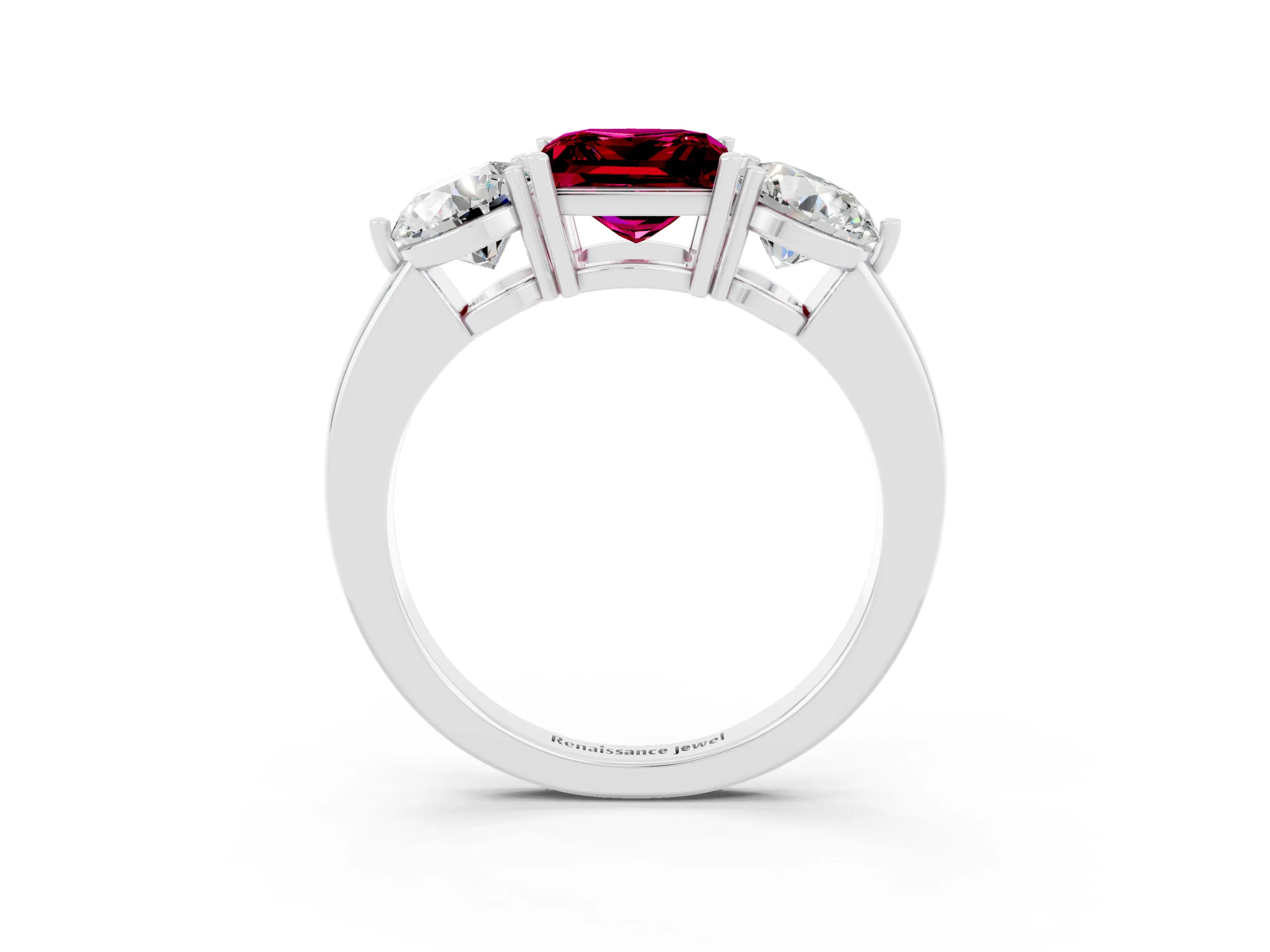 White gold Princess Cut Garnet Three-Stone Ring with Prong Setting and Classic Band_3