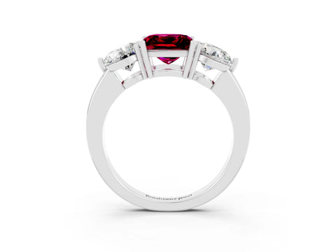 White gold Princess Cut Garnet Three-Stone Ring with Prong Setting and Classic Band_3