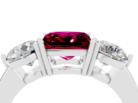 White gold Princess Cut Garnet Three-Stone Ring with Prong Setting and Classic Band_4