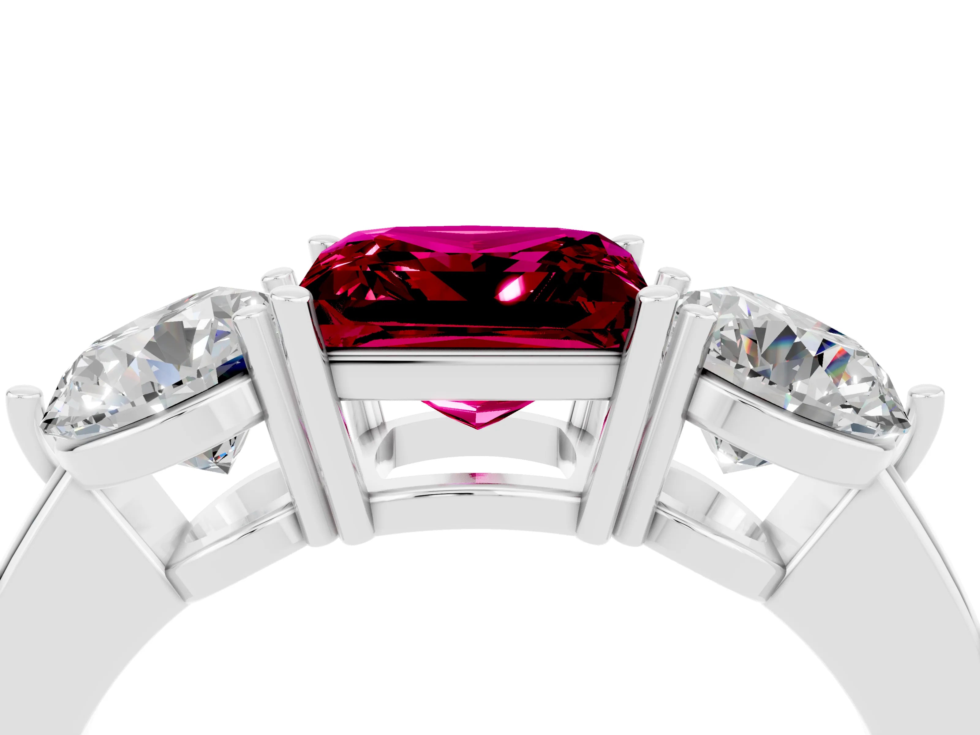 White gold Princess Cut Garnet Three-Stone Ring with Prong Setting and Classic Band_4