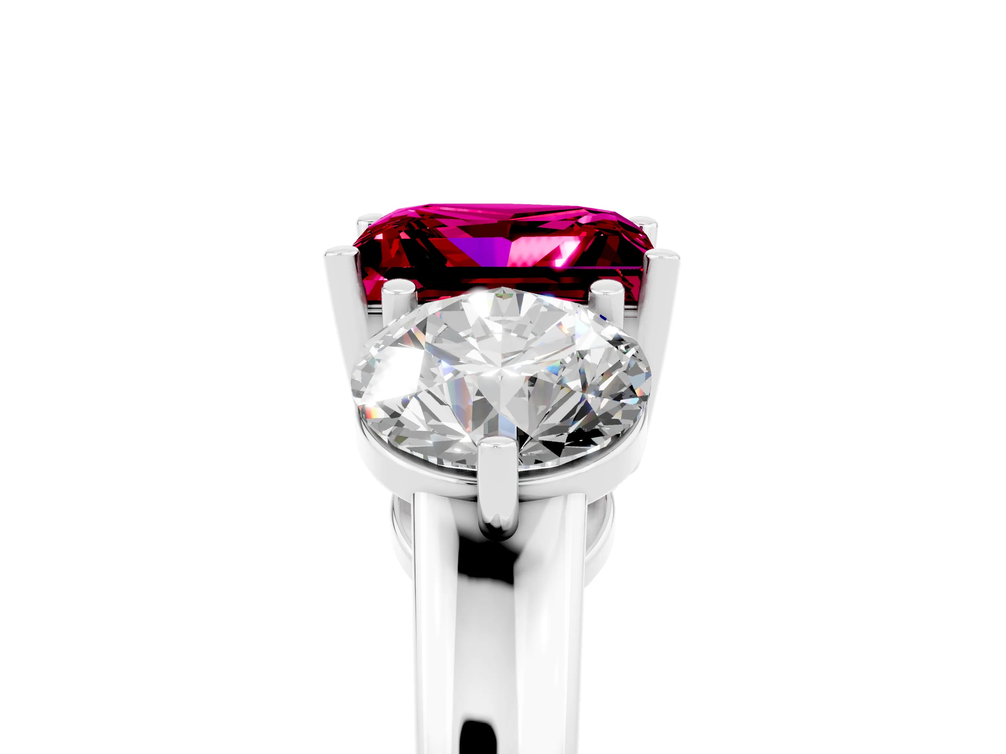 White gold Princess Cut Garnet Three-Stone Ring with Prong Setting and Classic Band_5