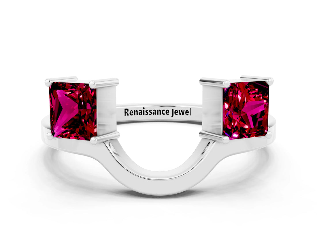 White gold Princess Cut Garnet Two-Stone Open Band Ring with Four-Prong Setting_6