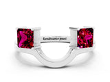 White gold Princess Cut Garnet Two-Stone Open Band Ring with Four-Prong Setting_6
