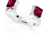 White gold Princess Cut Garnet Two-Stone Open Band Ring with Four-Prong Setting_7