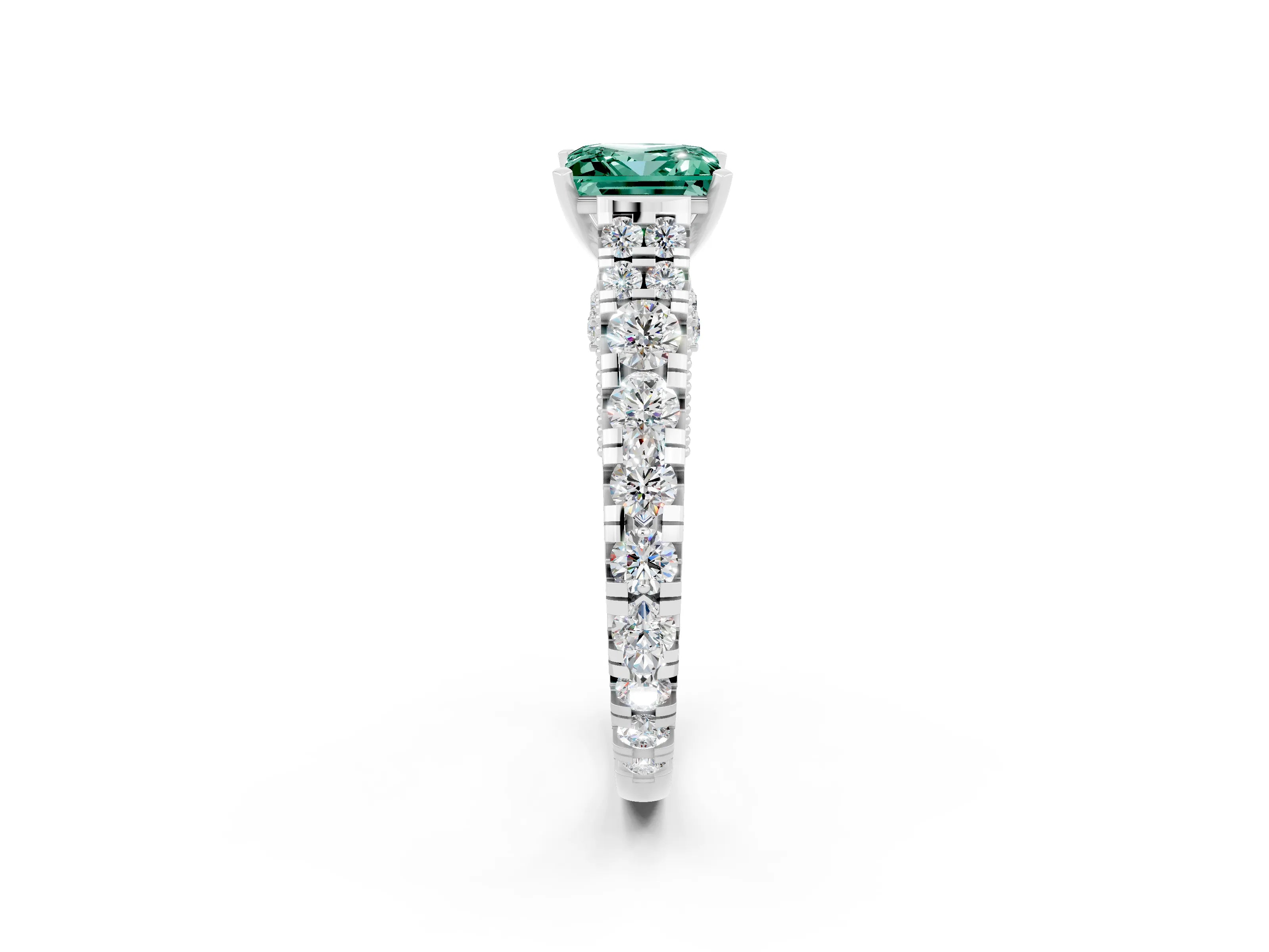 White gold Princess Cut Green Sapphire Classic Solitaire Ring with Pavé Band and Four-Prong Setting_2