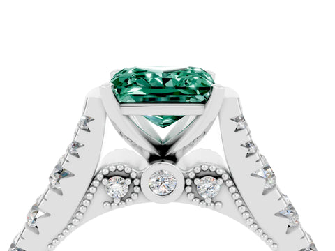 White gold Princess Cut Green Sapphire Classic Solitaire Ring with Pavé Band and Four-Prong Setting_4