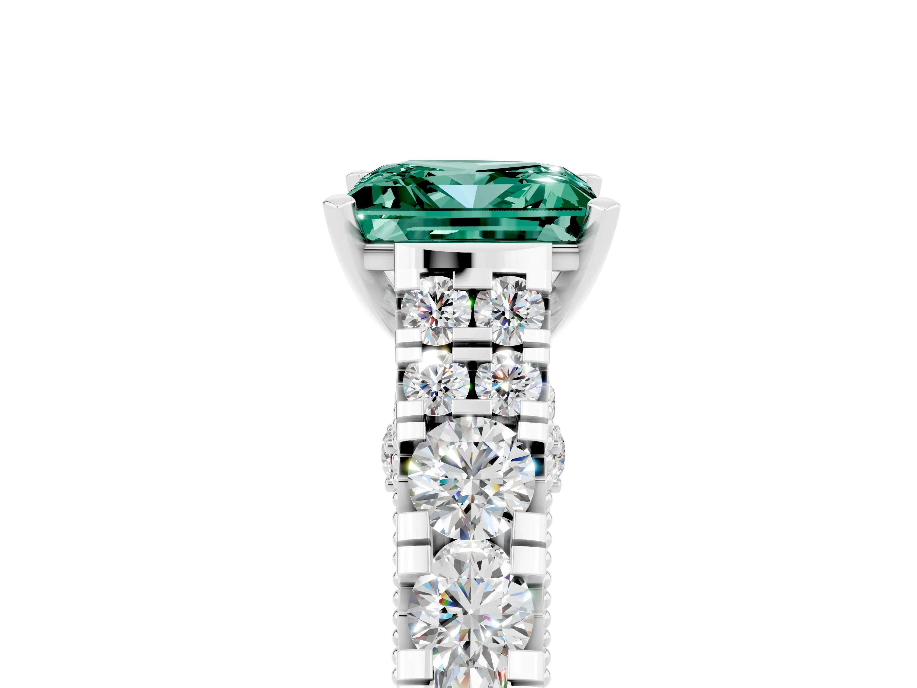 White gold Princess Cut Green Sapphire Classic Solitaire Ring with Pavé Band and Four-Prong Setting_5