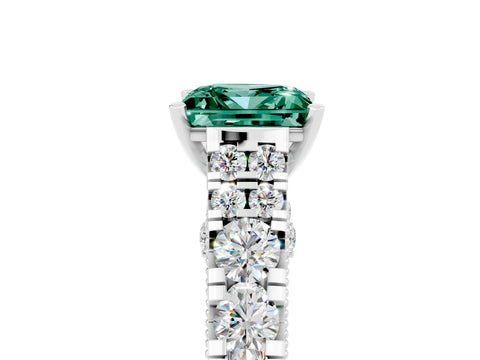White gold Princess Cut Green Sapphire Classic Solitaire Ring with Pavé Band and Four-Prong Setting_5