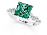 White gold Princess Cut Green Sapphire Cluster Side Stone Solitaire Ring with Prong Setting_25