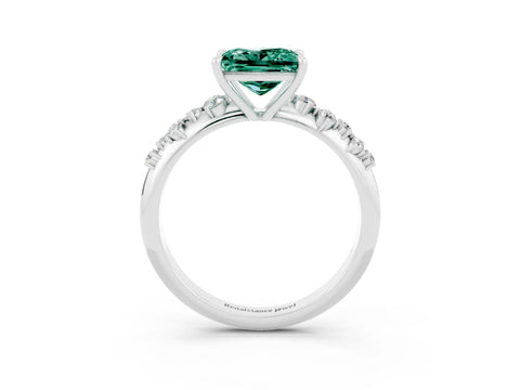 White gold Princess Cut Green Sapphire Cluster Side Stone Solitaire Ring with Prong Setting_27