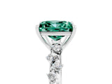 White gold Princess Cut Green Sapphire Cluster Side Stone Solitaire Ring with Prong Setting_29