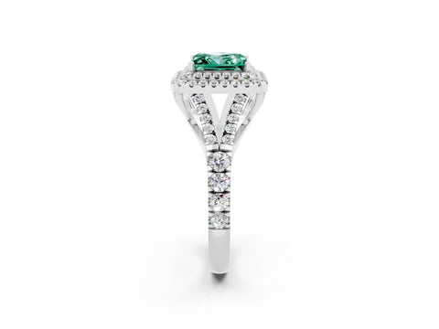White gold Princess Cut Green Sapphire Double Halo Ring with Split Shank and Prong Setting_14