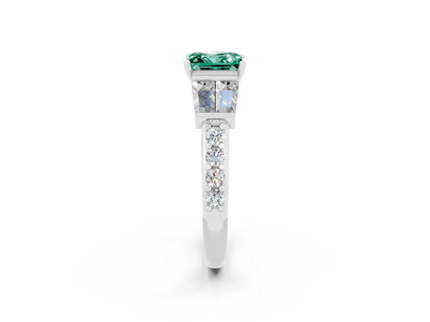 White gold Princess Cut Green Sapphire Engagement Ring with Baguette Side Stones and Channel Set Band_2