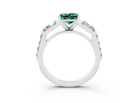 White gold Princess Cut Green Sapphire Engagement Ring with Baguette Side Stones and Channel Set Band_3