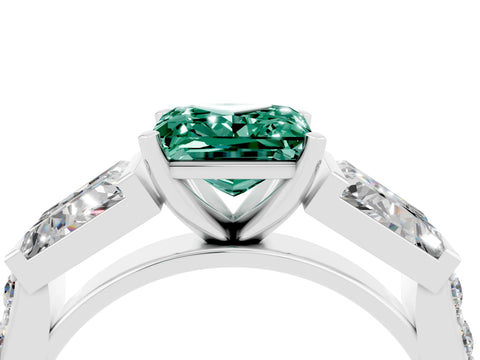 White gold Princess Cut Green Sapphire Engagement Ring with Baguette Side Stones and Channel Set Band_4