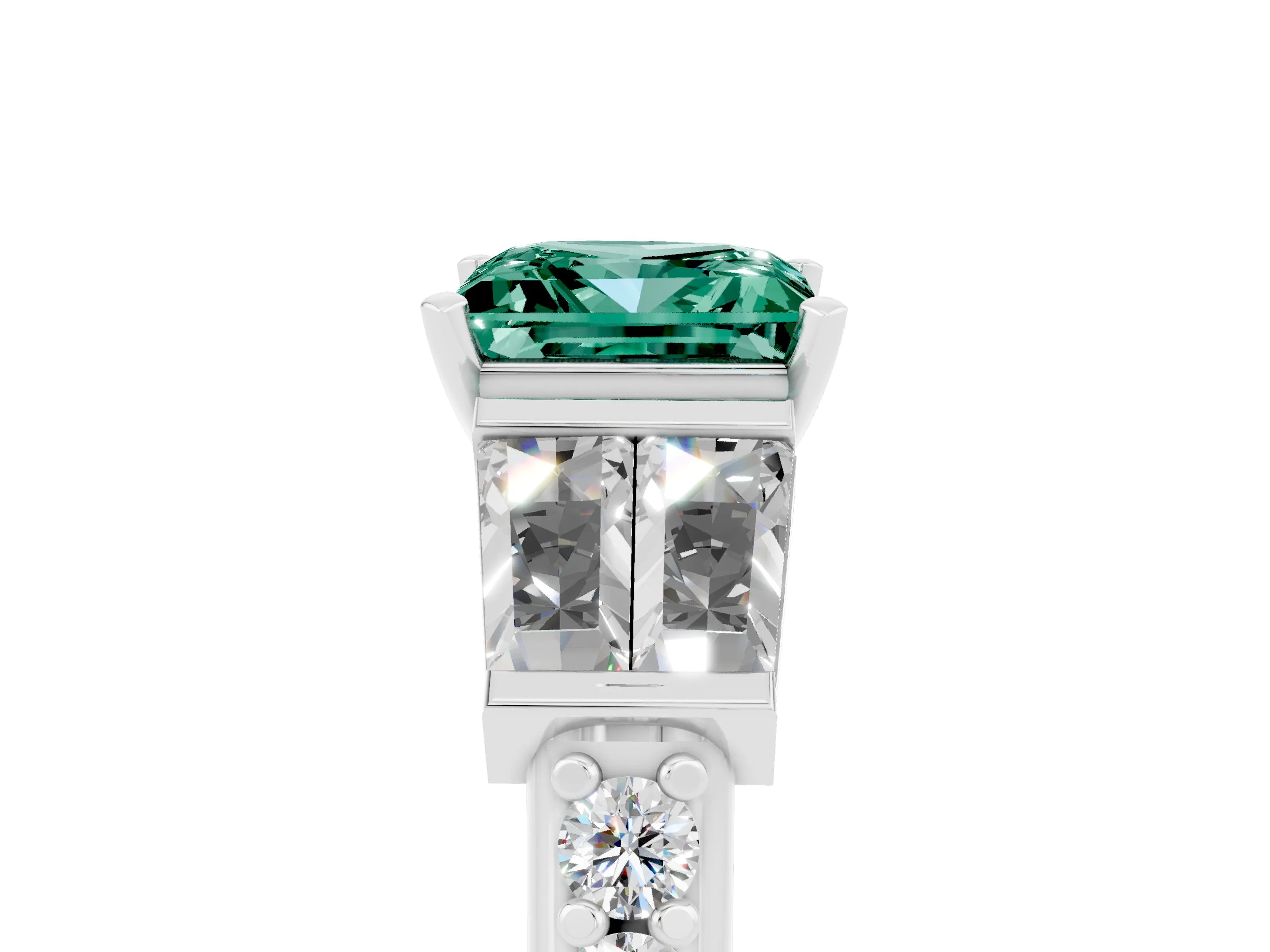 White gold Princess Cut Green Sapphire Engagement Ring with Baguette Side Stones and Channel Set Band_5