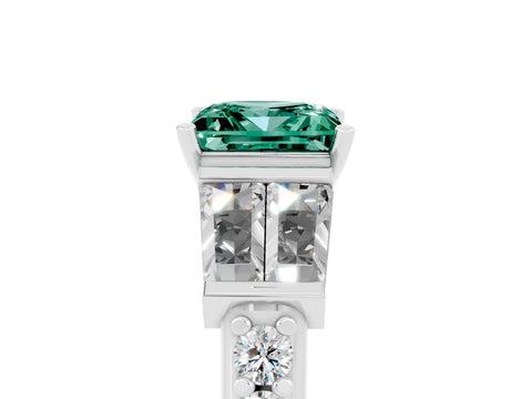 White gold Princess Cut Green Sapphire Engagement Ring with Baguette Side Stones and Channel Set Band_5