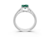 White gold Princess Cut Green Sapphire Engagement Ring with Milgrain Channel Set Band and Prong Setting_3