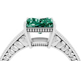 White gold Princess Cut Green Sapphire Engagement Ring with Milgrain Channel Set Band and Prong Setting_4
