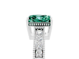 White gold Princess Cut Green Sapphire Engagement Ring with Milgrain Channel Set Band and Prong Setting_5
