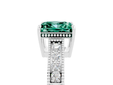 White gold Princess Cut Green Sapphire Engagement Ring with Milgrain Channel Set Band and Prong Setting_5