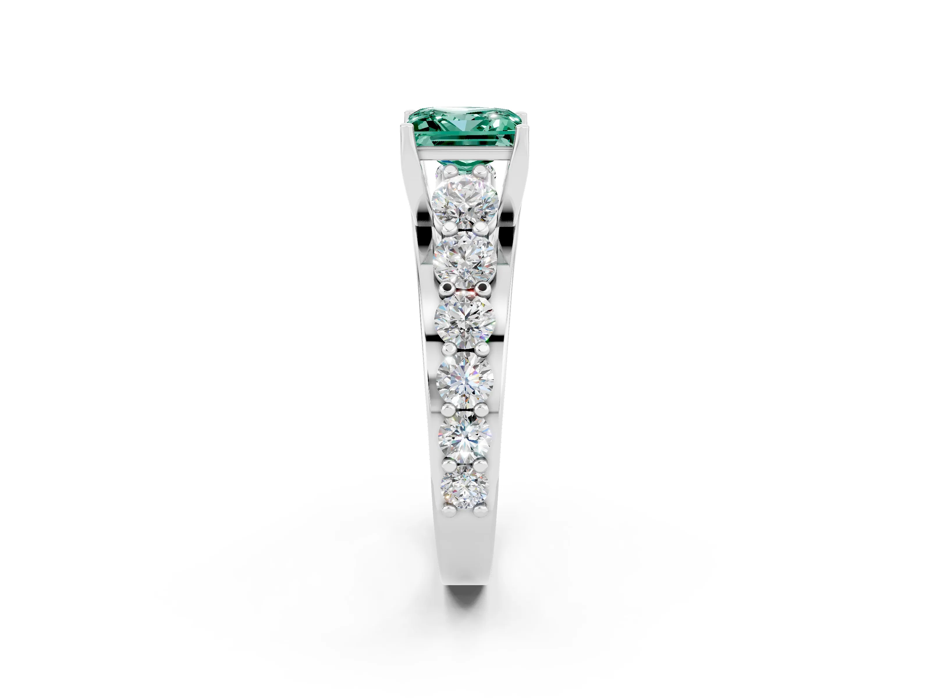 White gold Princess Cut Green Sapphire Engagement Ring with Pavé Band and Four-Prong Setting_2