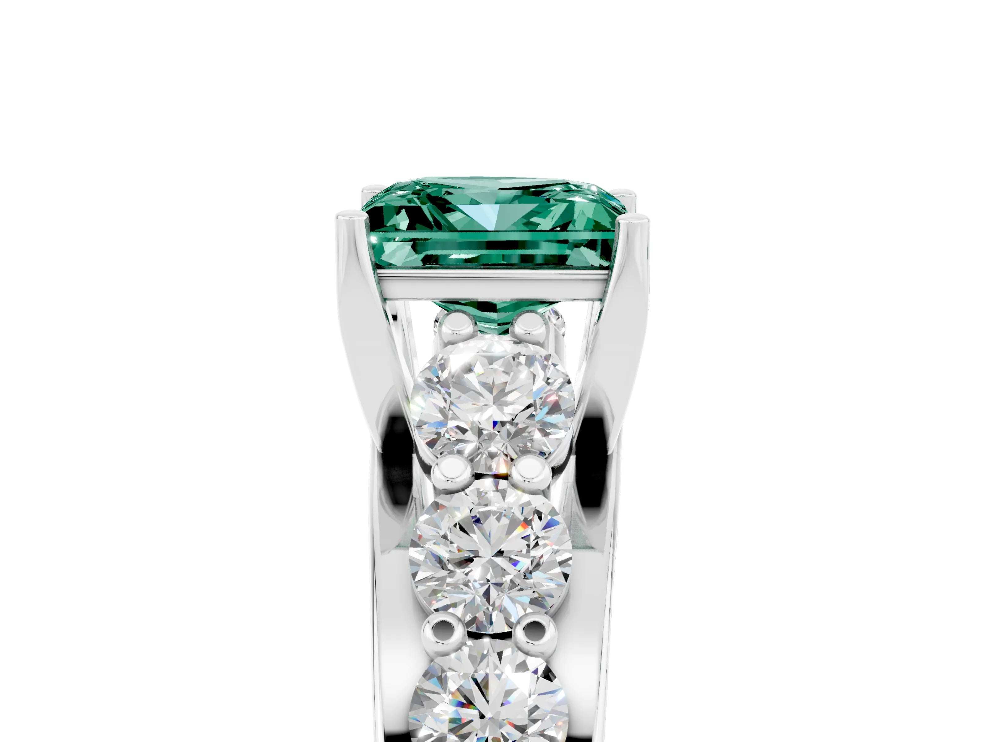 White gold Princess Cut Green Sapphire Engagement Ring with Pavé Band and Four-Prong Setting_5