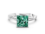 White gold Princess Cut Green Sapphire Engagement Ring with Side Stone Accents and Four-Prong Setting_27