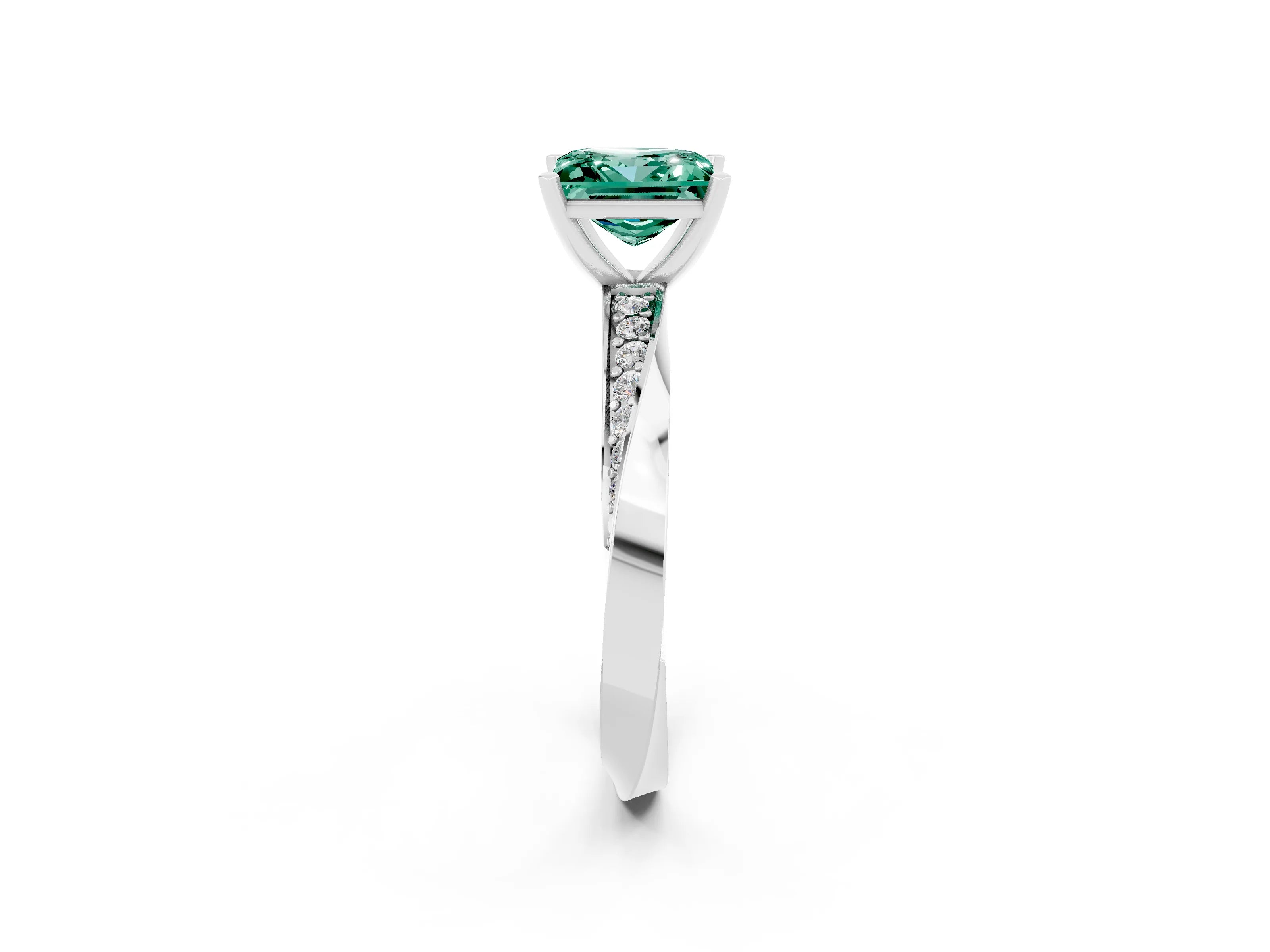 White gold Princess Cut Green Sapphire Engagement Ring with Side Stone Accents and Four-Prong Setting_29