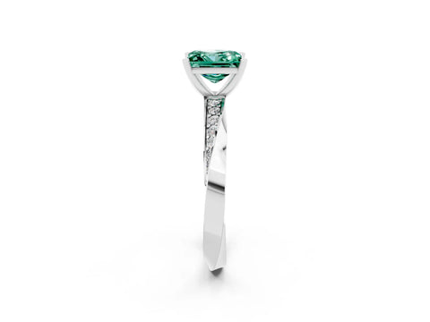 White gold Princess Cut Green Sapphire Engagement Ring with Side Stone Accents and Four-Prong Setting_29