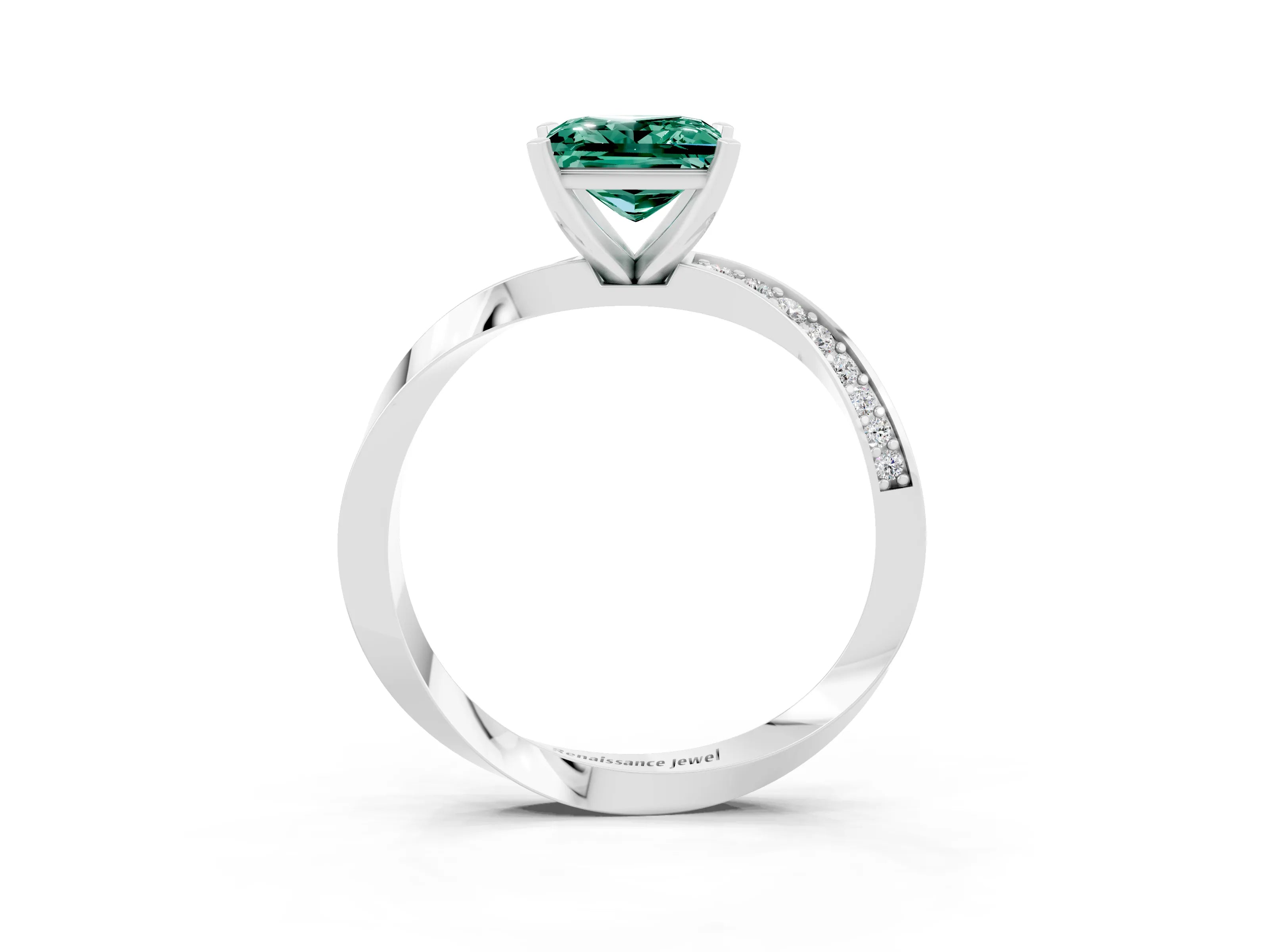 White gold Princess Cut Green Sapphire Engagement Ring with Side Stone Accents and Four-Prong Setting_30